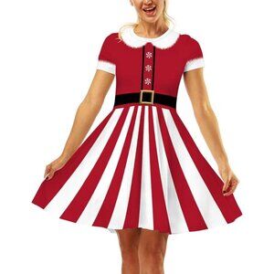 Women's Ugly Christmas Santa Dress 2 Santa Stripes Holiday Print Dress for Xmas
